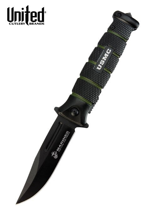 Assisted Opening Black & Green U.S.M.C. Combat Knife 